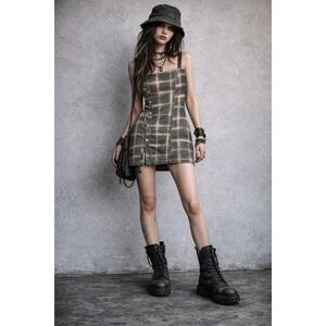 Urban Outfitters Grunge Y2K Recycled Denim Corset Micro Mini Dress Rave Size 12